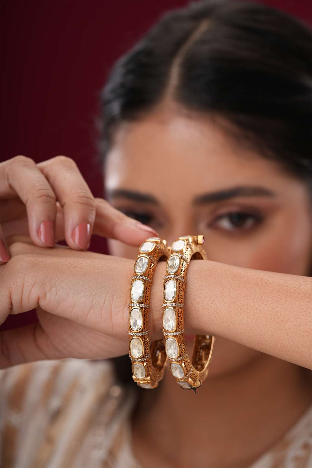 Shifa Polki Silver Bangles - Set of 2