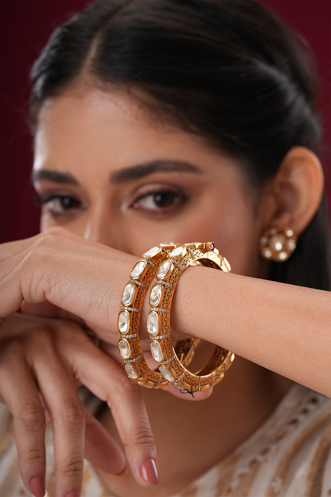 Shifa Polki Silver Bangles - Set of 2