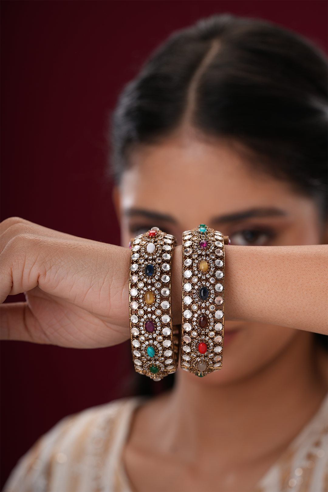 Kaayra Navrattan Polki Bangles- Set of 2