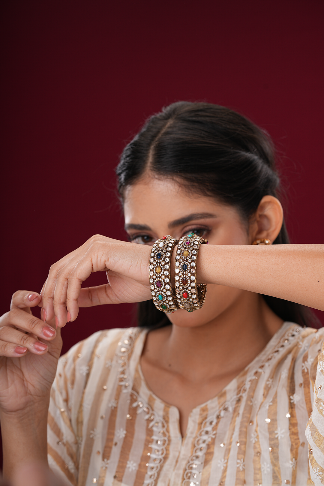 Kaayra Navrattan Polki Bangles- Set of 2