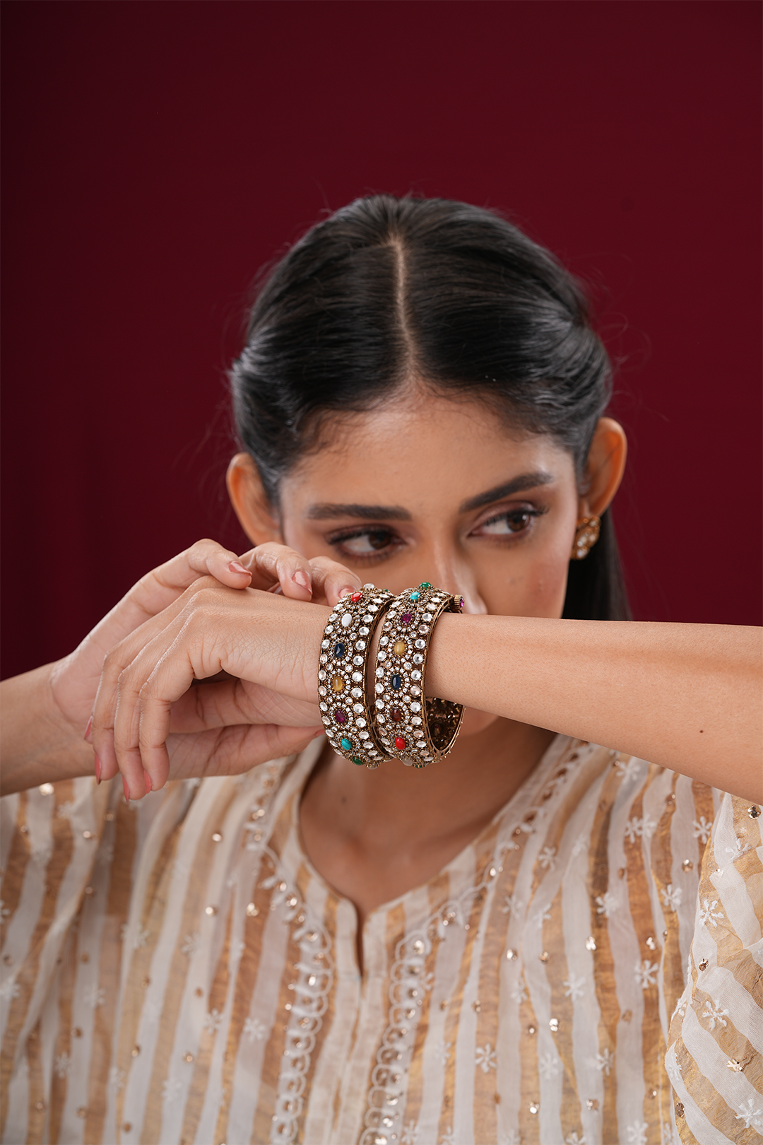 Kaayra Navrattan Polki Bangles- Set of 2