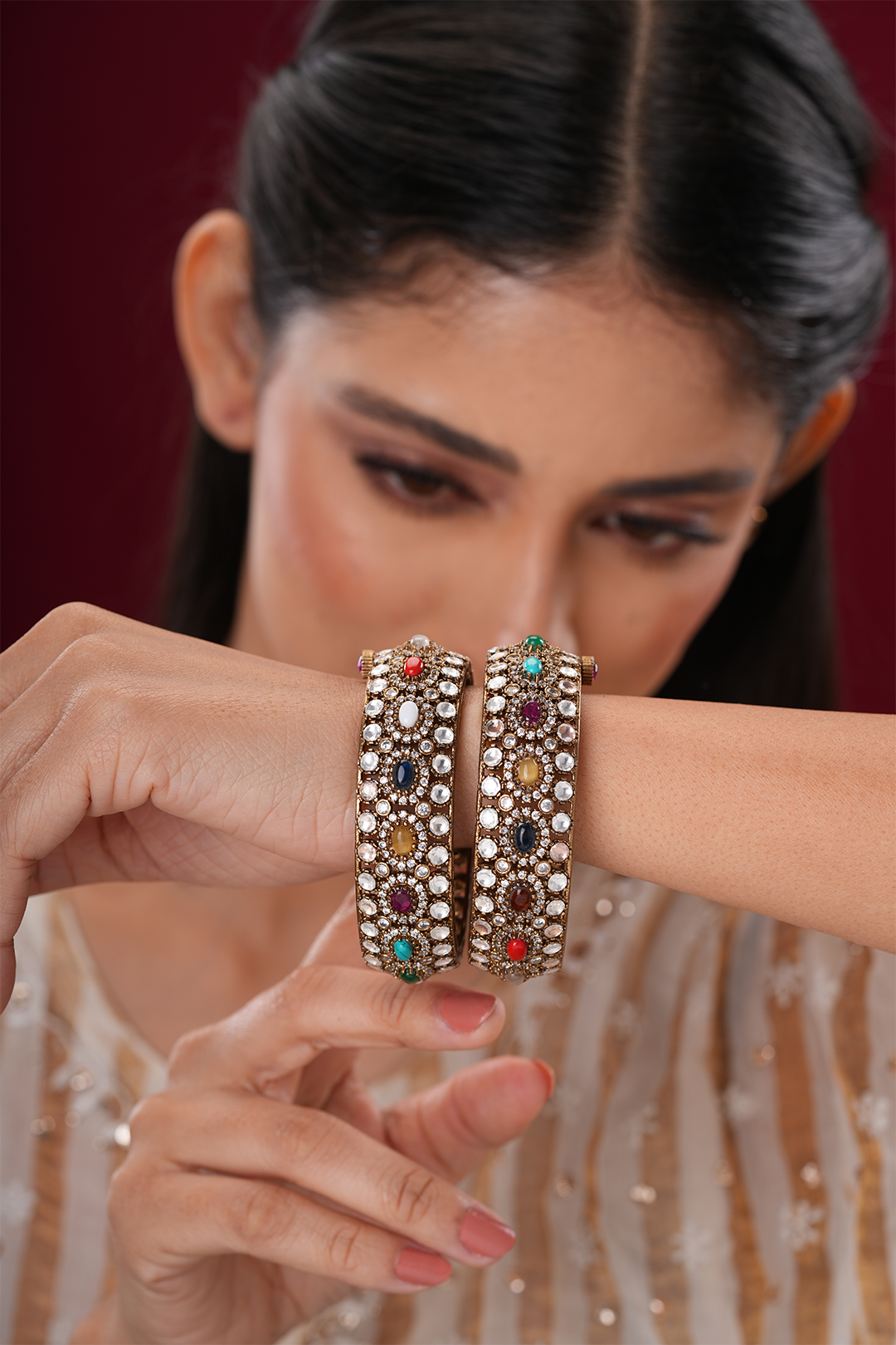 Kaayra Navrattan Polki Bangles- Set of 2