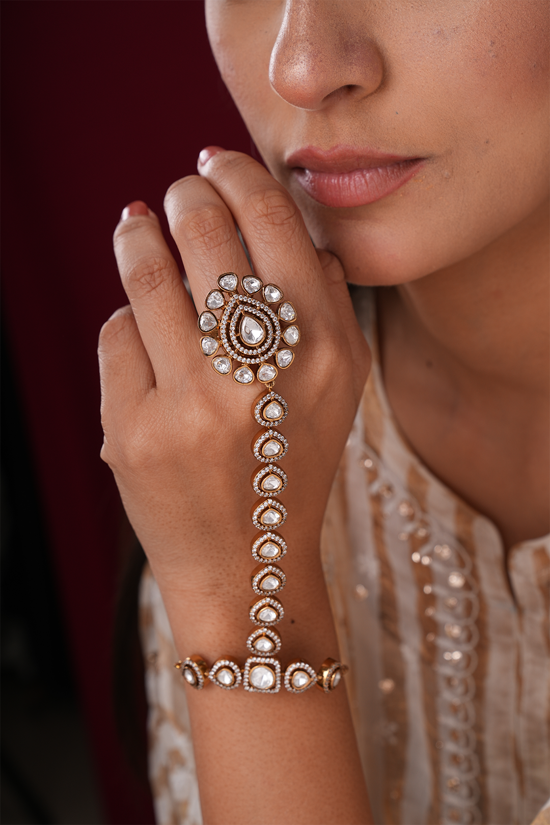 Ekantika Polki Silver Hathphool - Set of 2