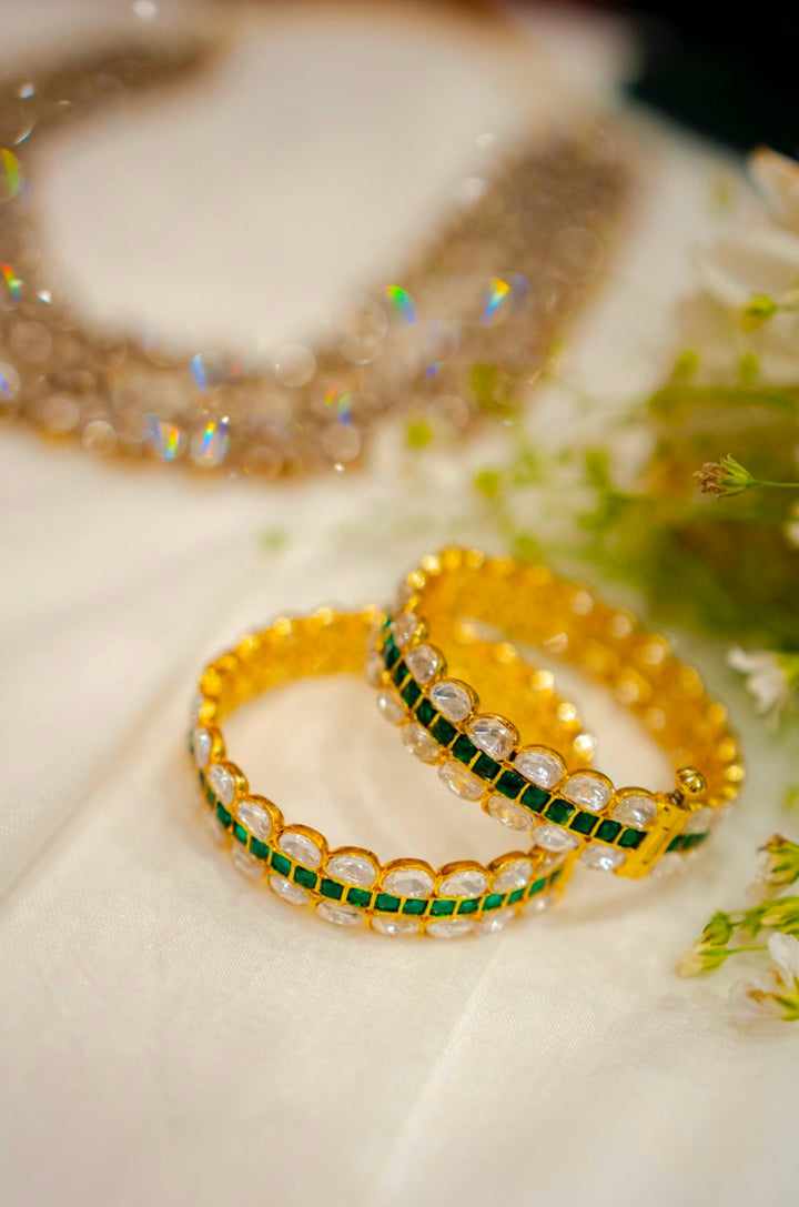 Ashni Emerald Polki Bangles- Set of 2