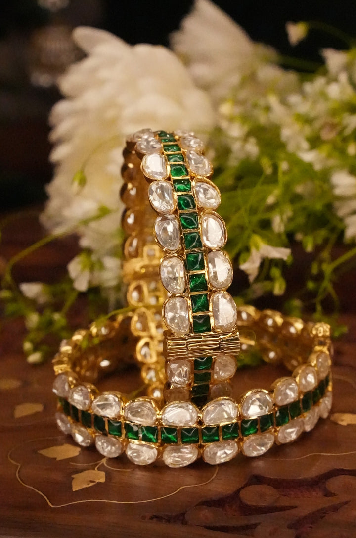 Ashni Emerald Polki Bangles- Set of 2