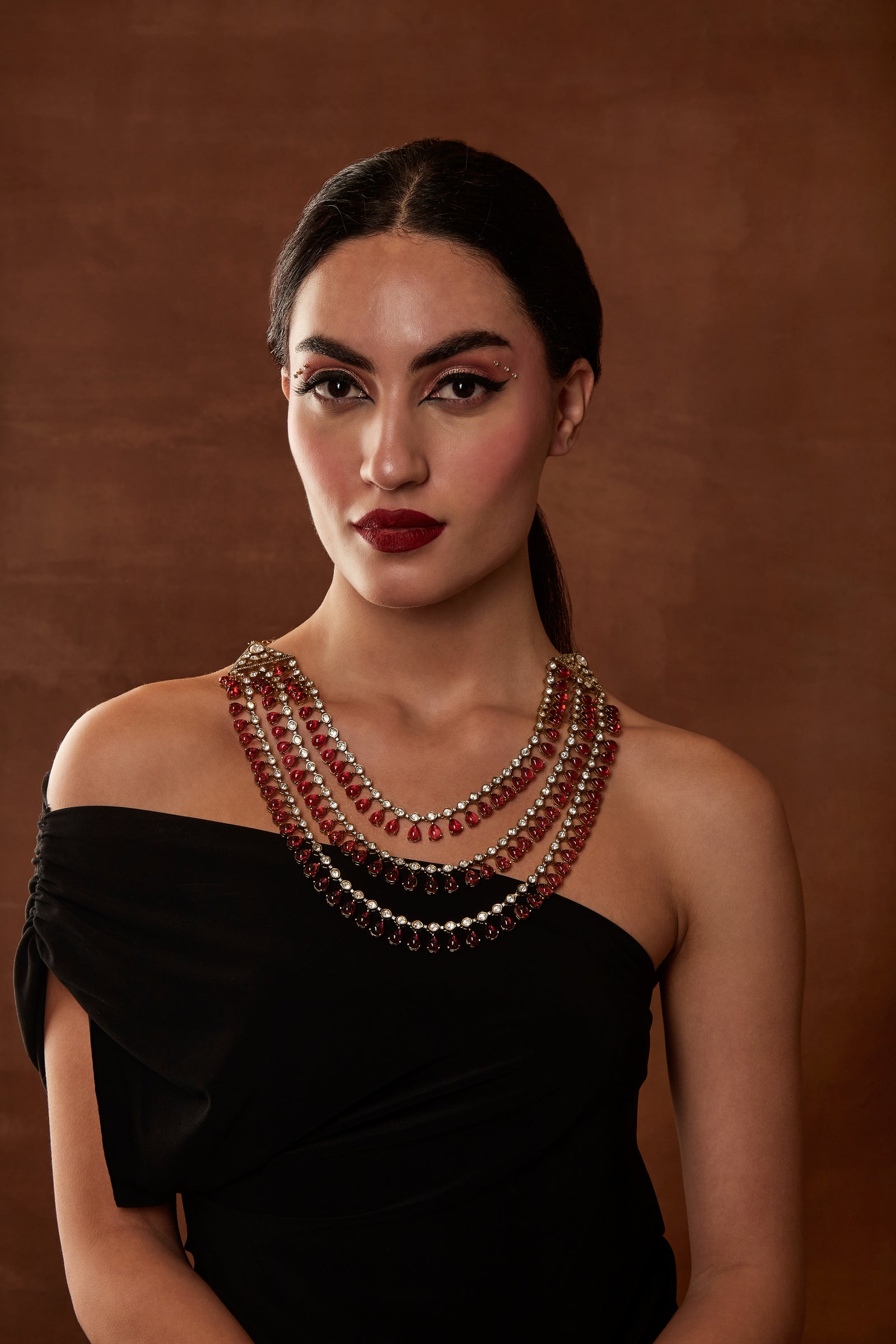 Ena Ruby Three Liner Necklace