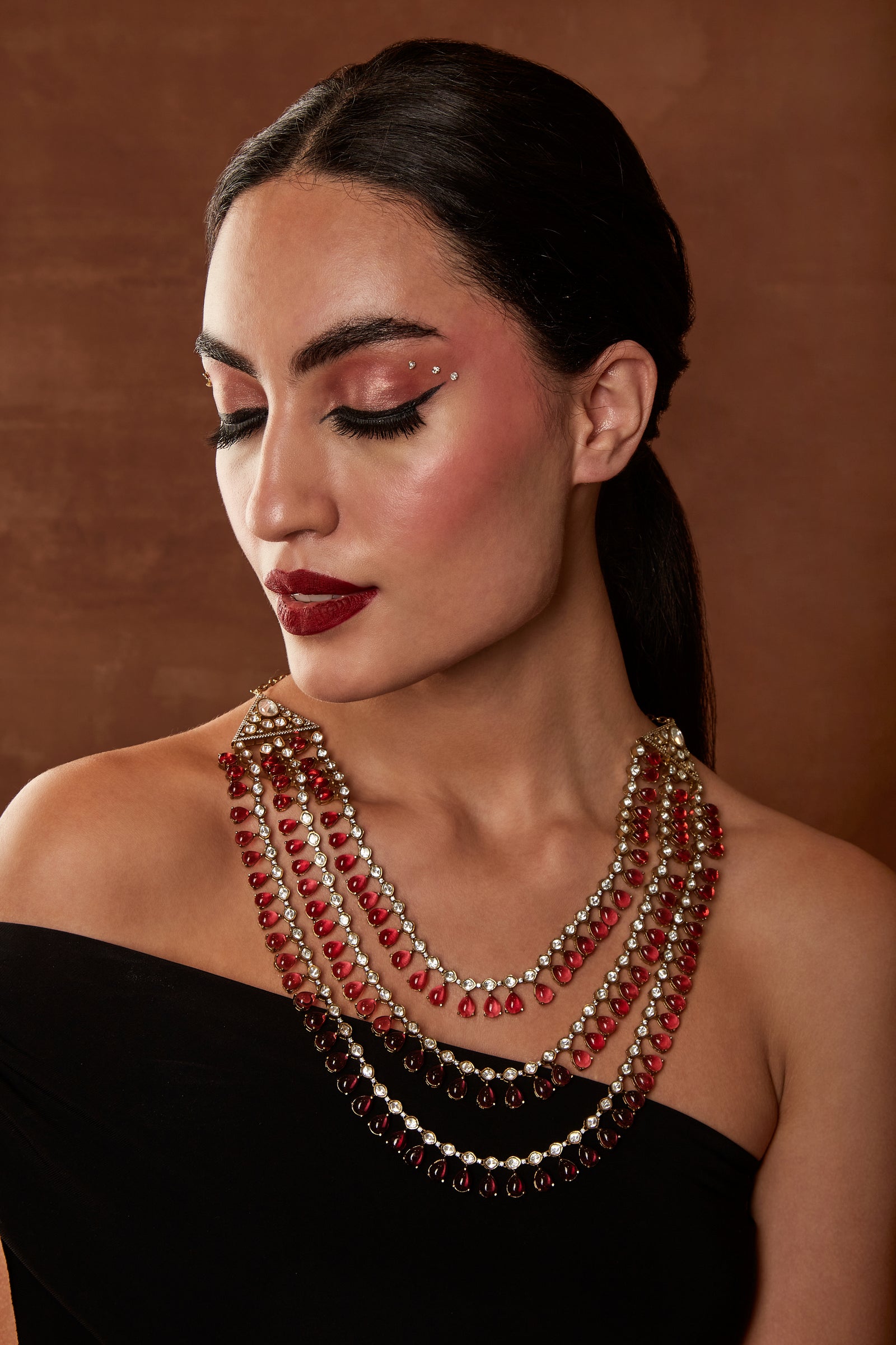 Ena Ruby Three Liner Necklace