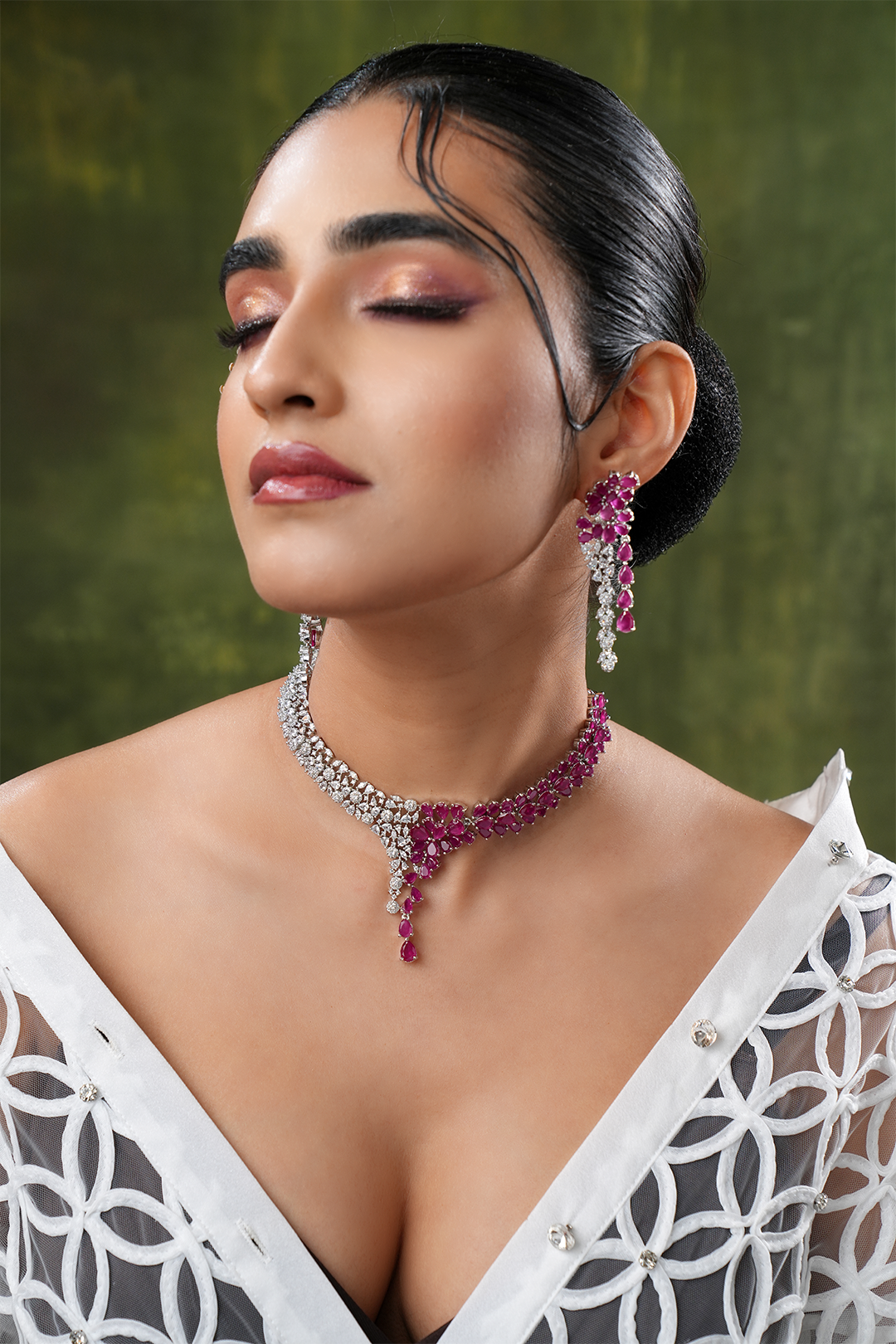Ellie Red Faux Diamond Necklace Set
