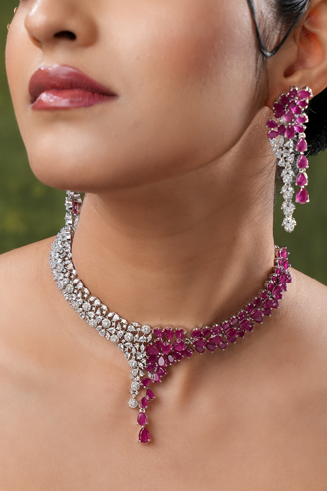 Ellie Red Faux Diamond Necklace Set
