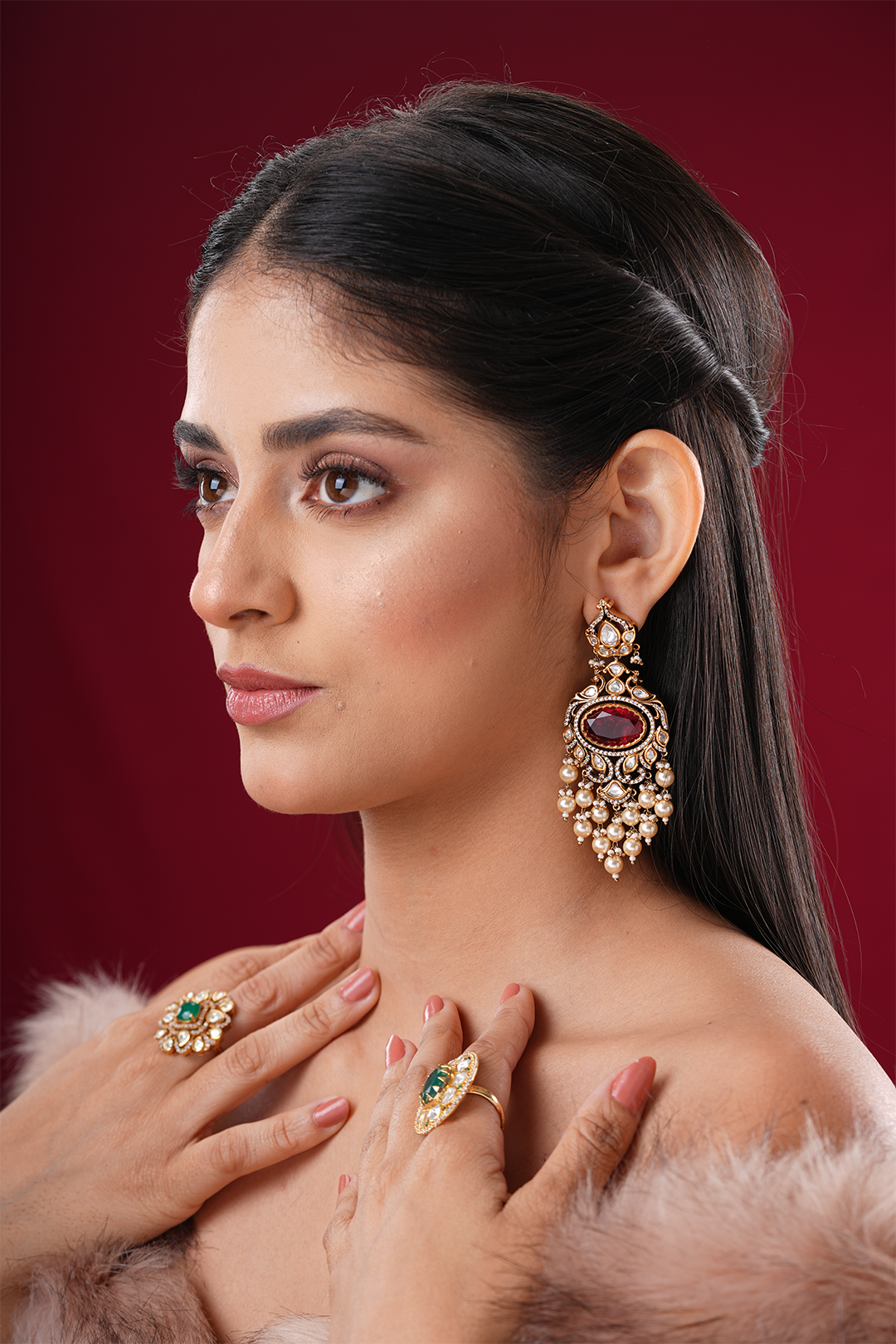 Iravati Red Polki Silver Earrings