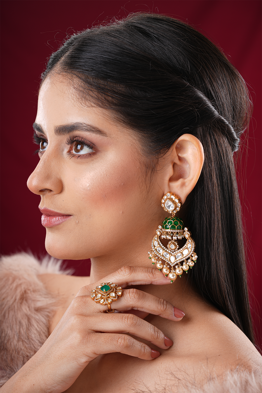 Iravya Green Polki Earrings