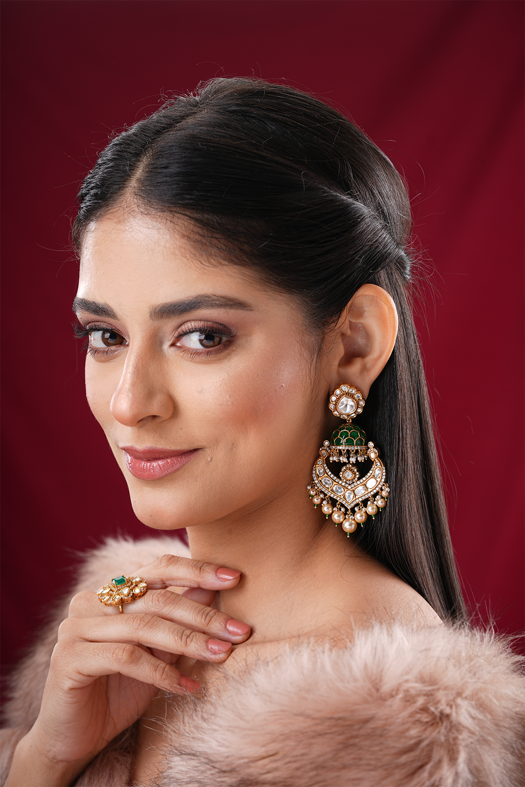 Iravya Green Polki Earrings