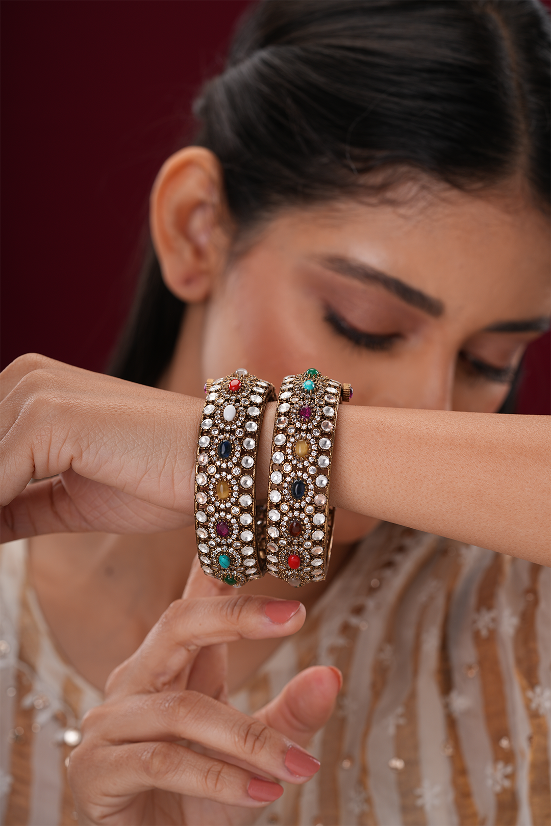 Kaayra Navrattan Polki Bangles- Set of 2