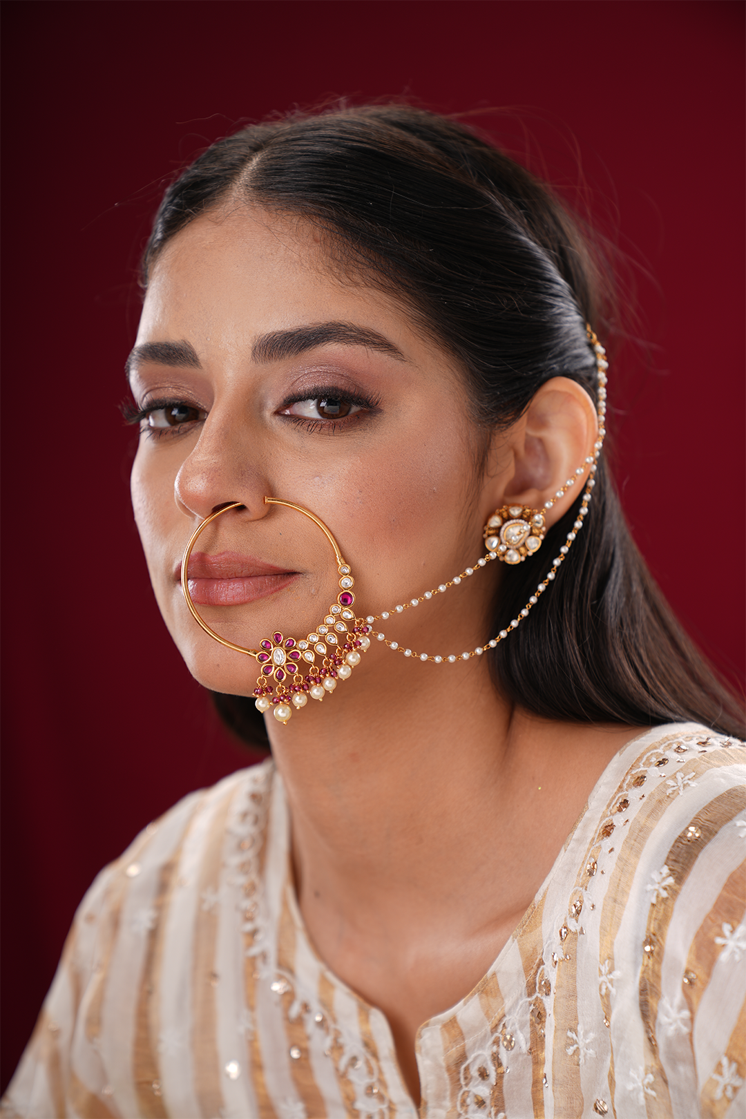 Mahira Polki Silver Nosepin