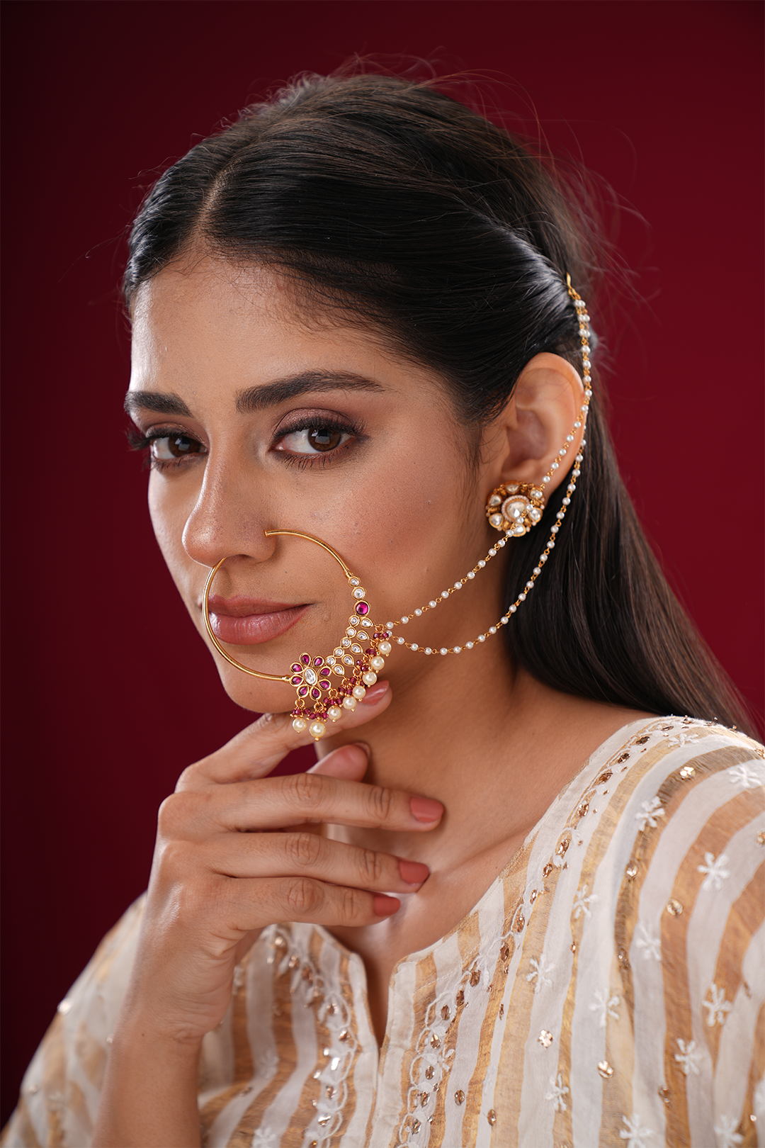 Mahira Polki Silver Nosepin