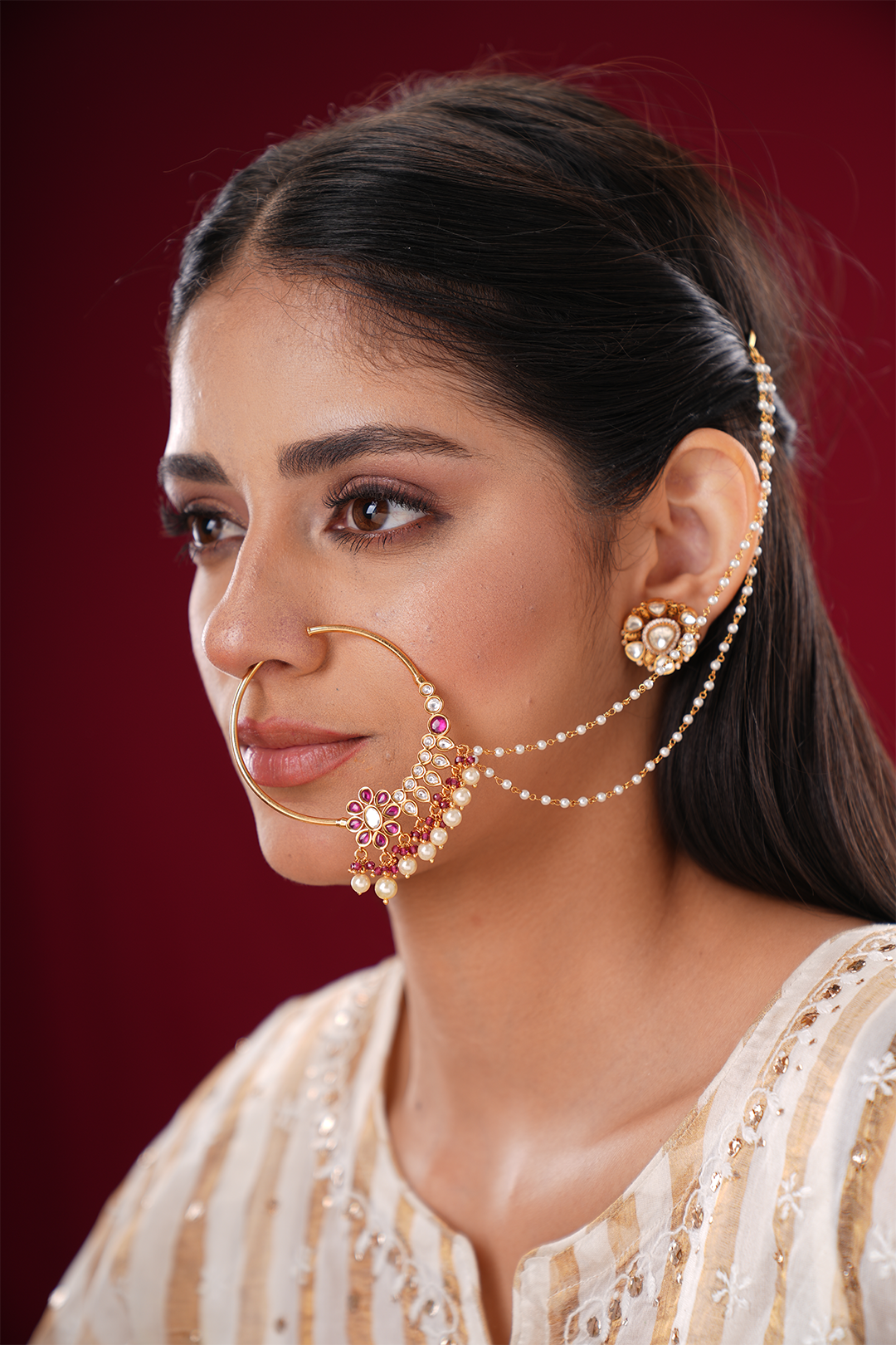 Mahira Polki Silver Nosepin