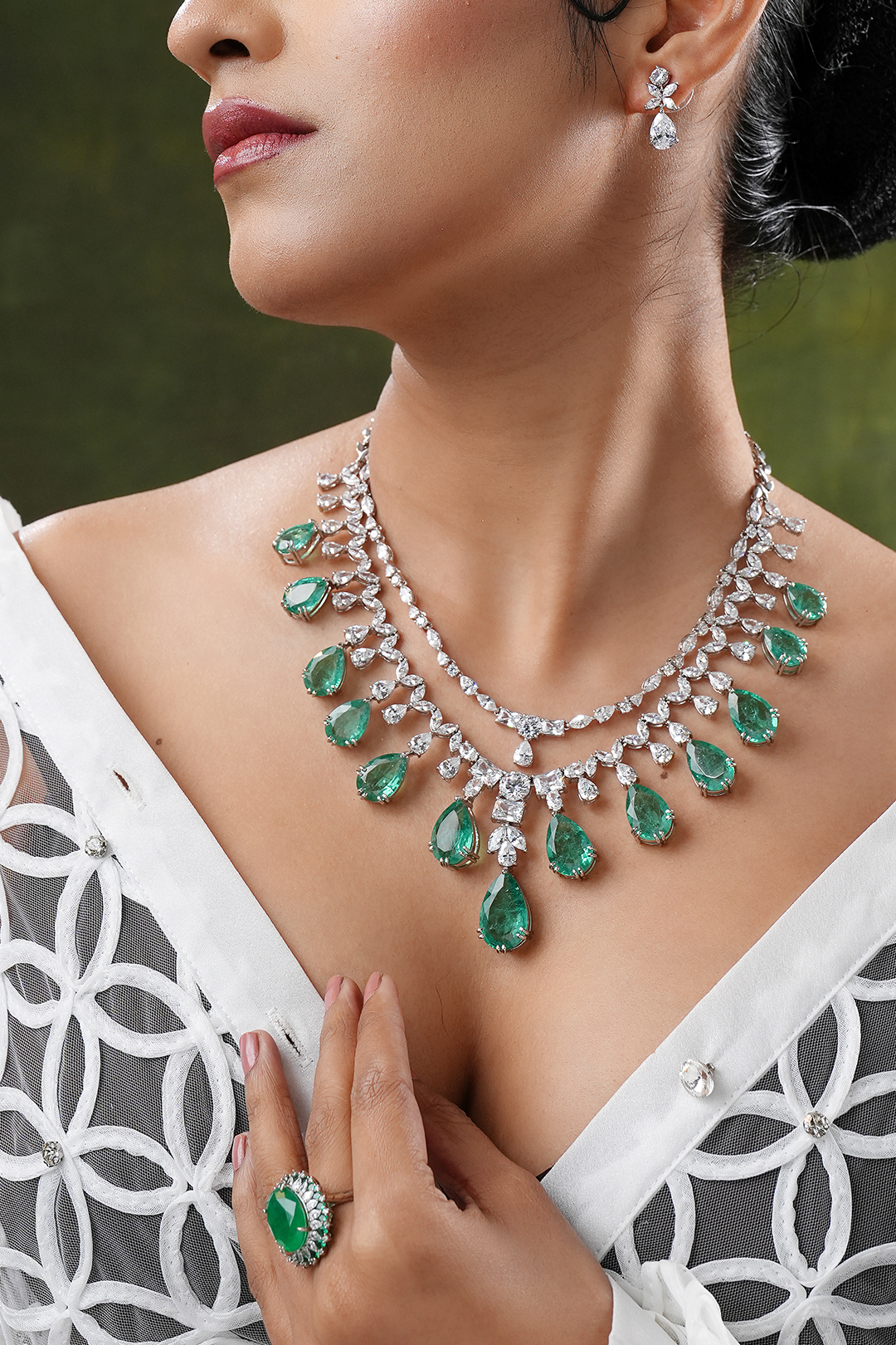 Raina Emerald Faux Diamond Necklace Set