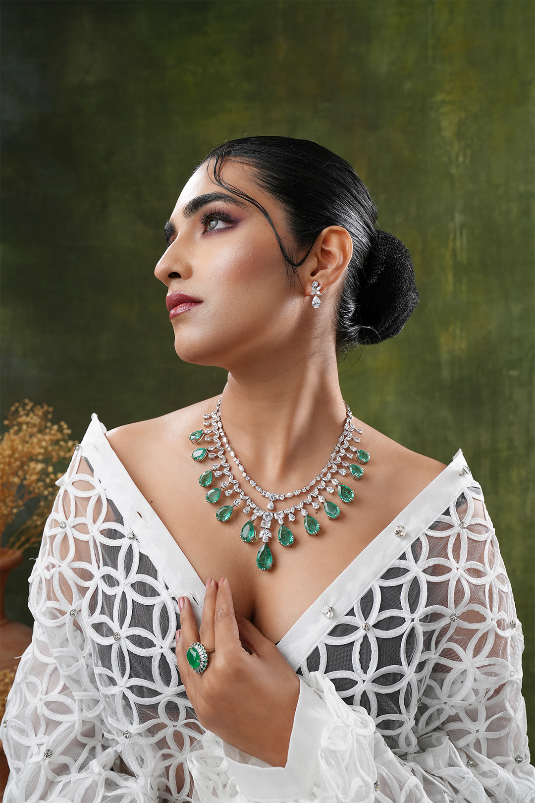 Raina Emerald Faux Diamond Necklace Set