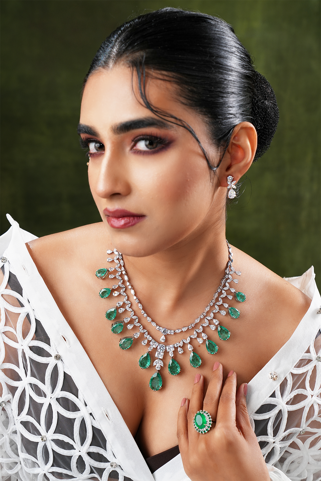 Raina Emerald Faux Diamond Necklace Set
