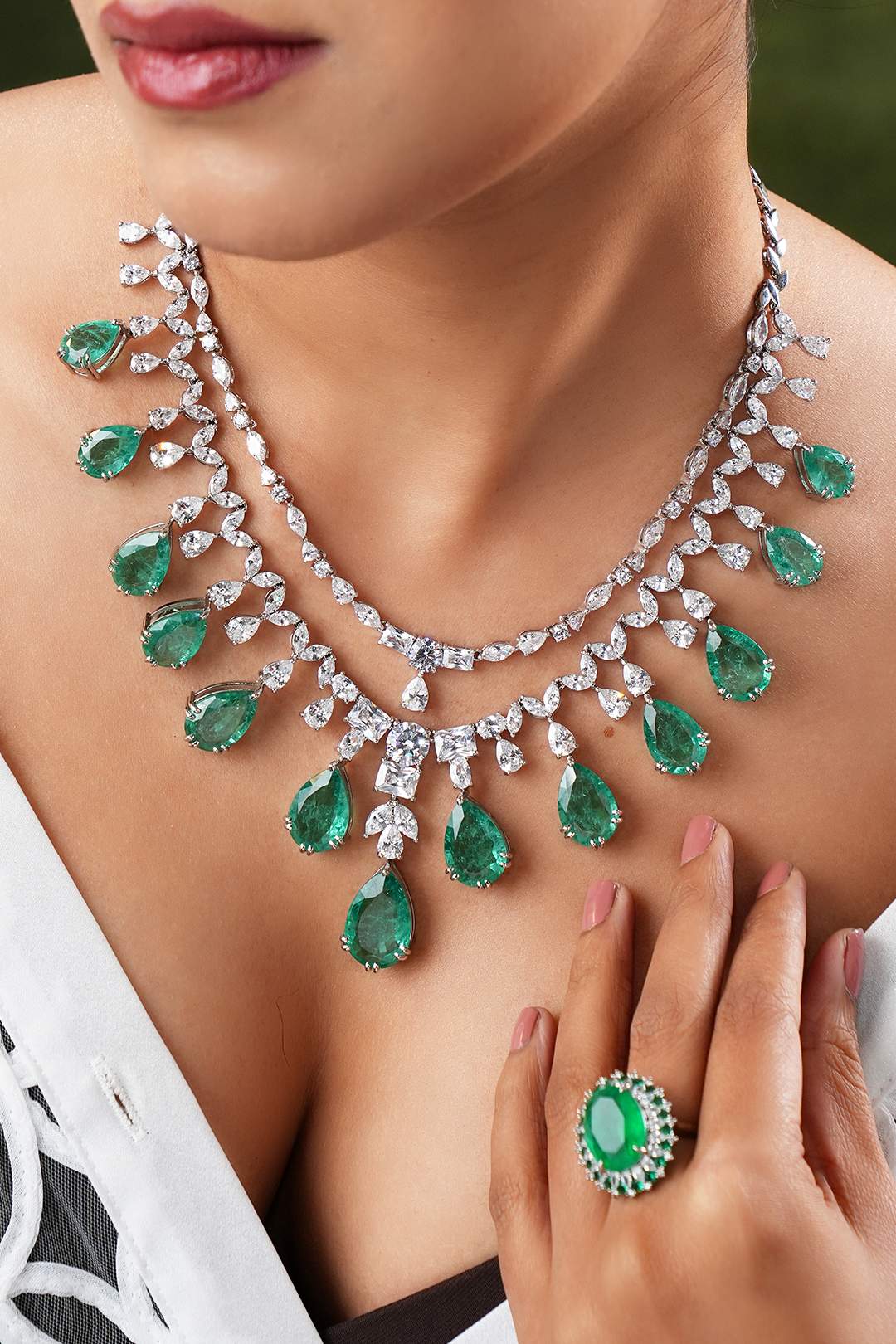 Raina Emerald Faux Diamond Necklace Set