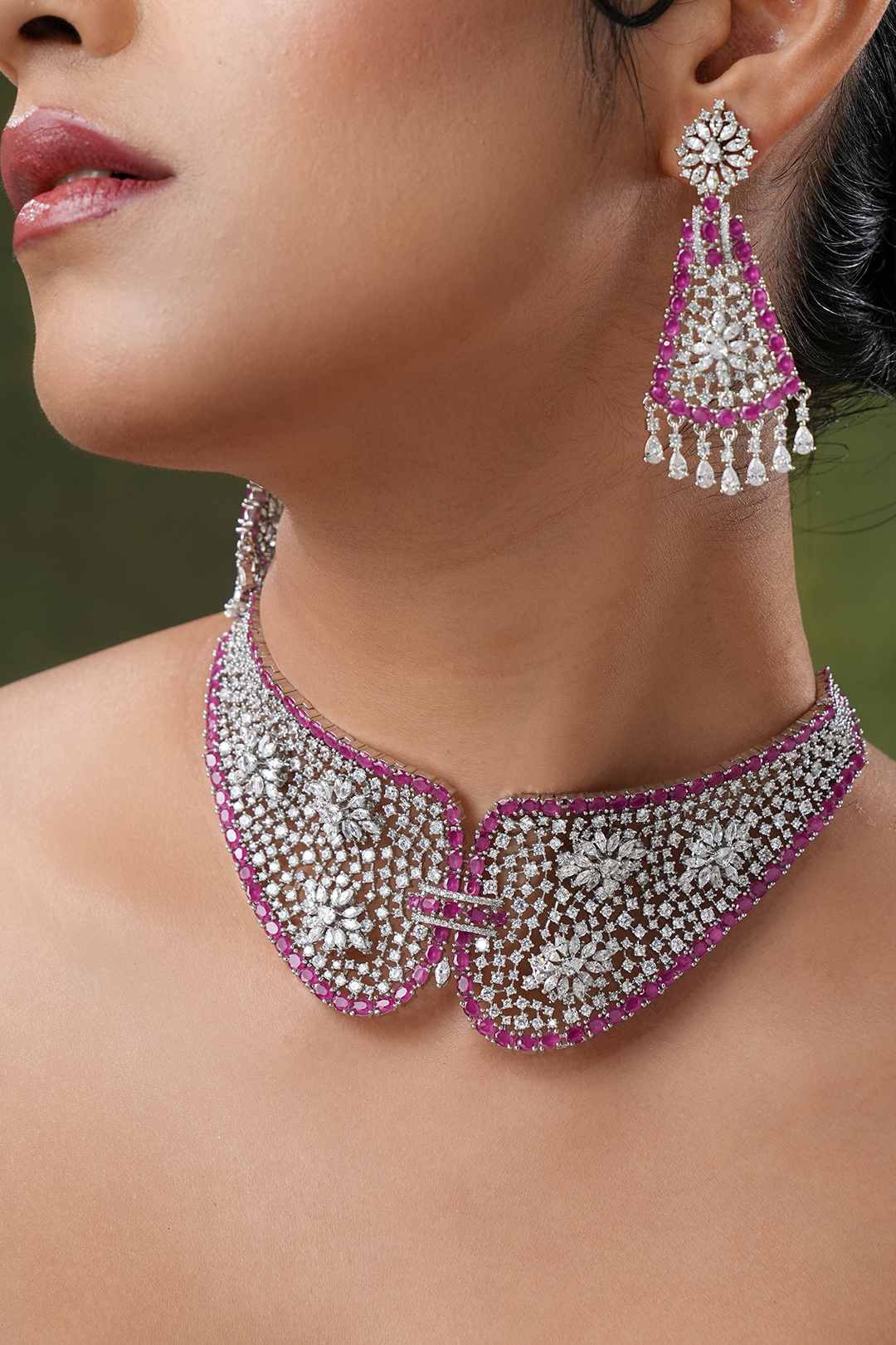 Remi Pink Faux Diamond Necklace Set