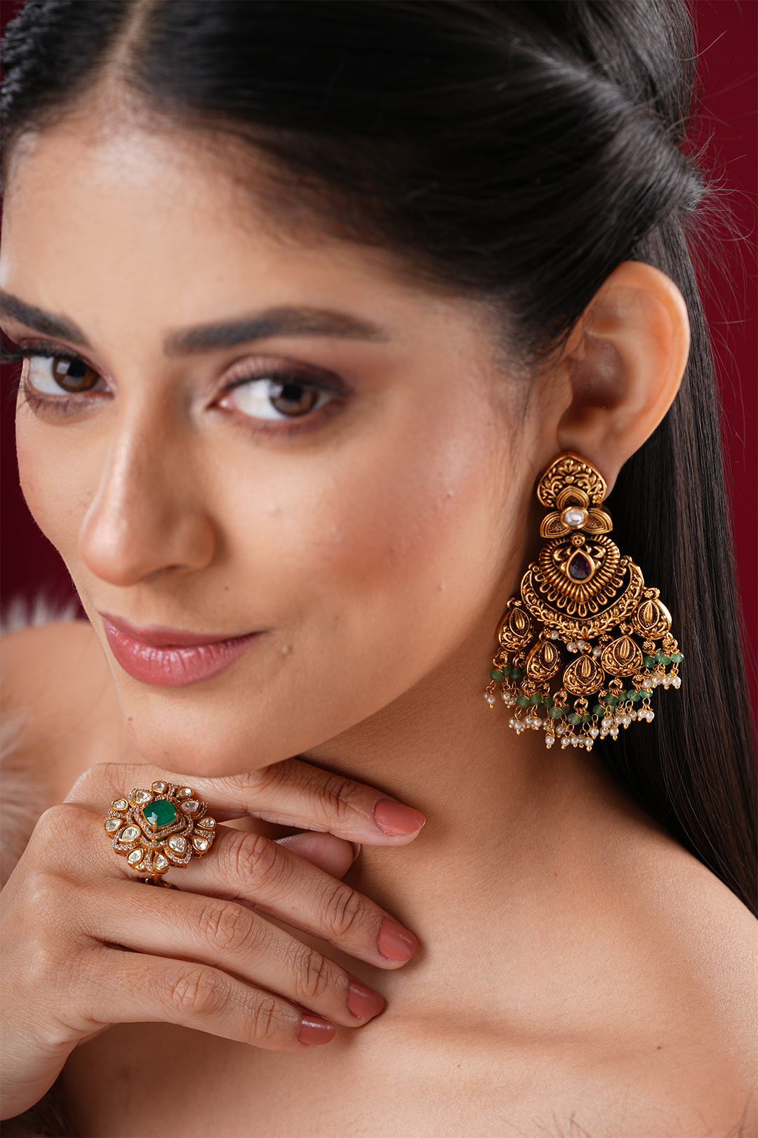 Saanjh Temple Work Earrings