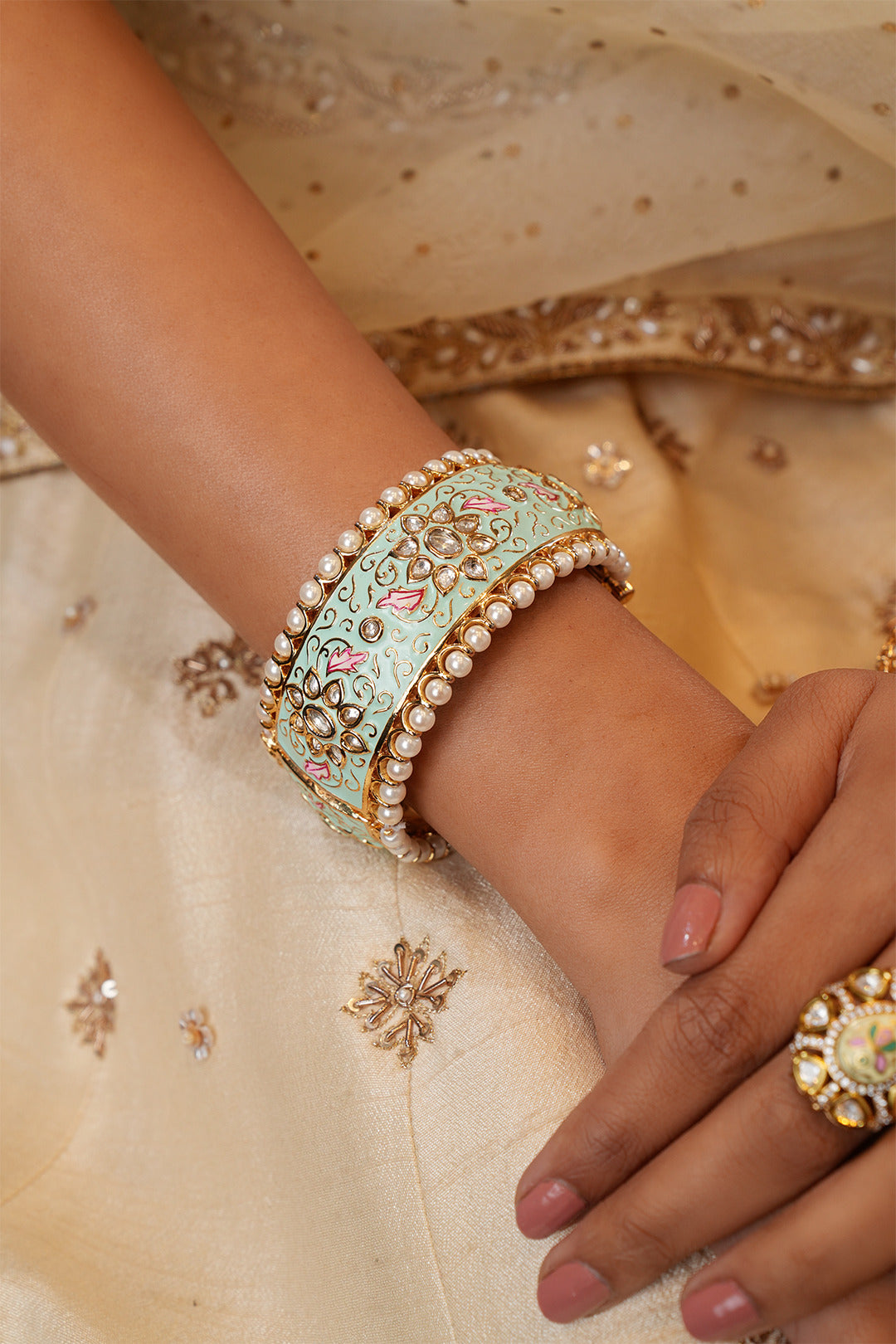 Sarah Mint Polki Bangle