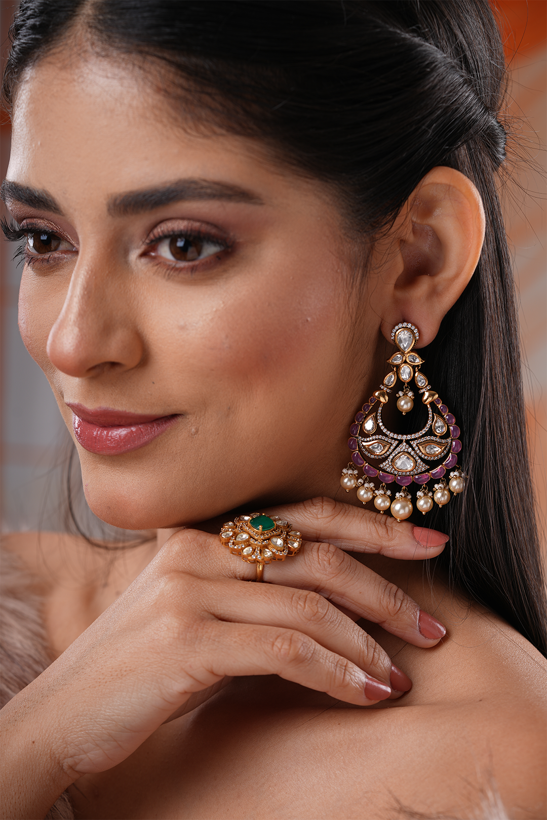 Shanice Purple Silver Chandbali Earrings