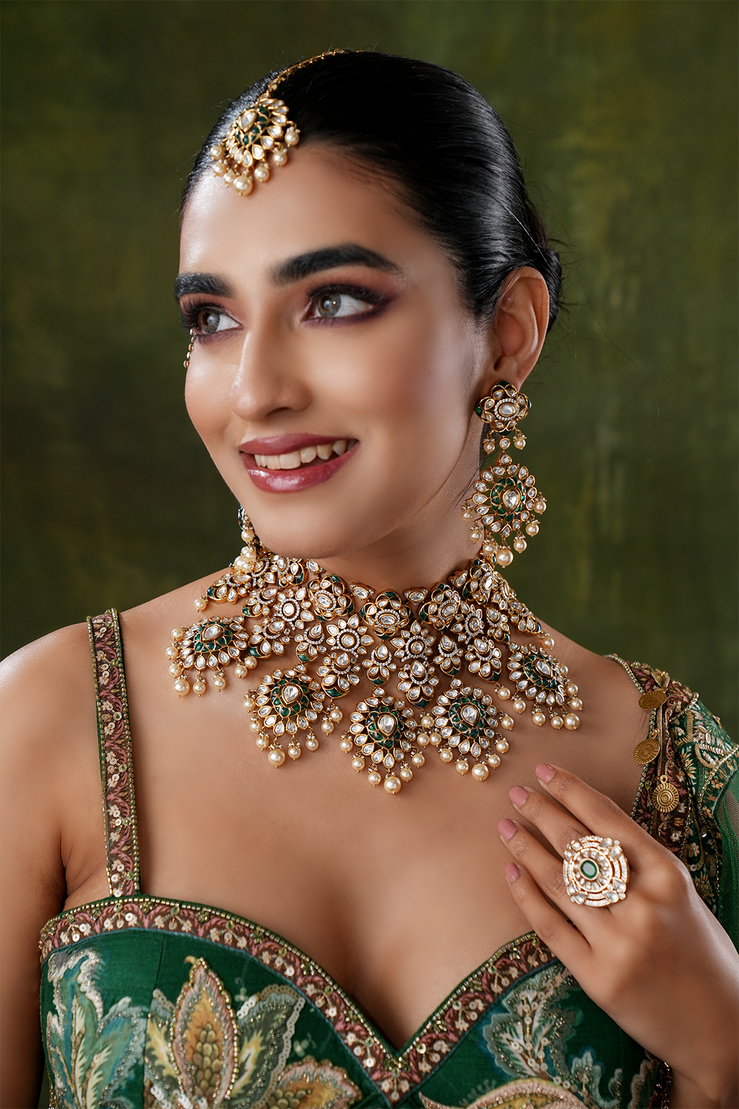 Sheba Green Polki Necklace Set