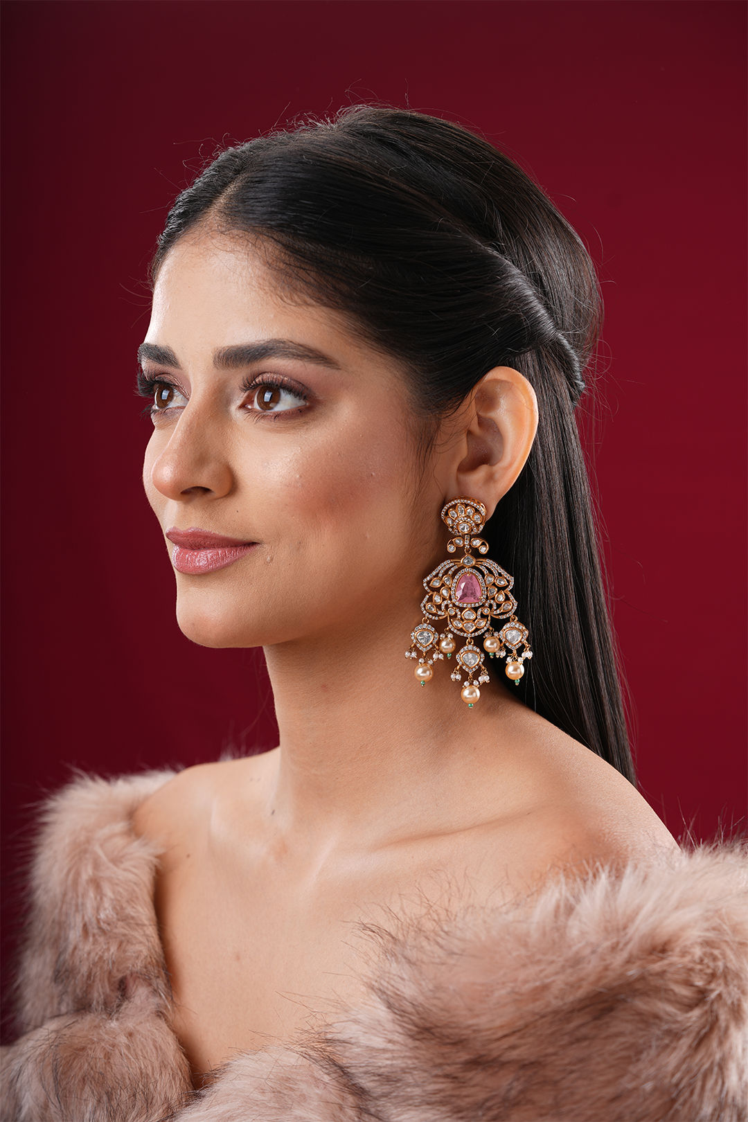 Shifa Moissanite Pink Polki Earrings