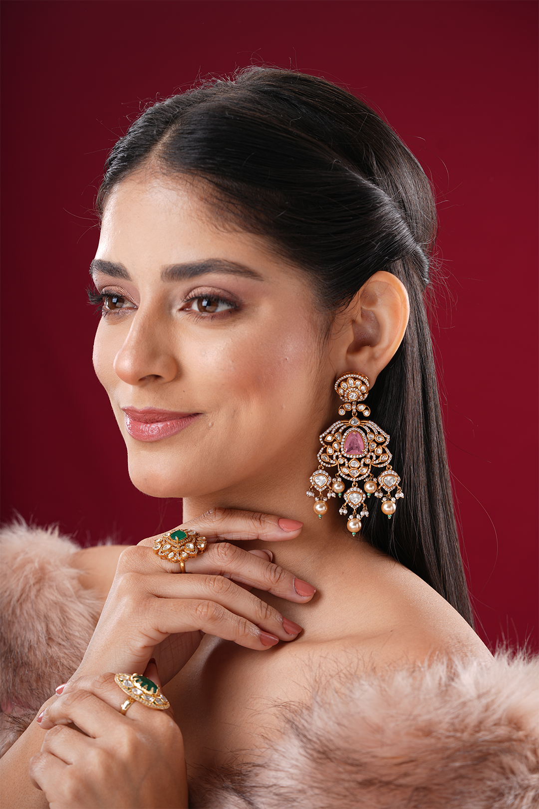 Shifa Moissanite Pink Polki Earrings