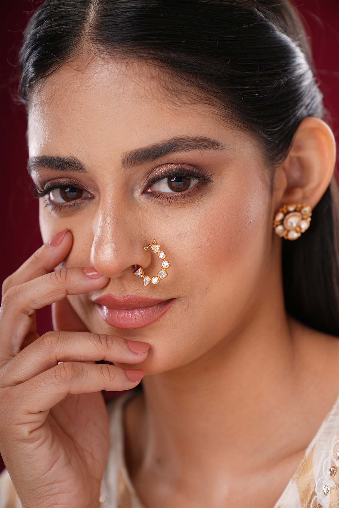 Sonam Polki Silver Nosepin