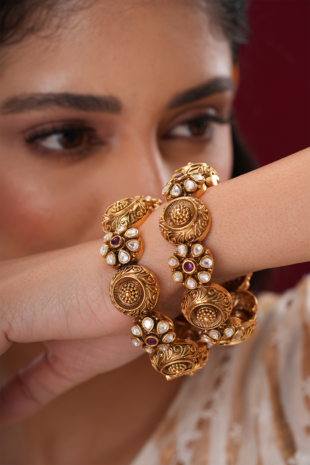 Srilatha Temple Work Bangles - Set Of 2