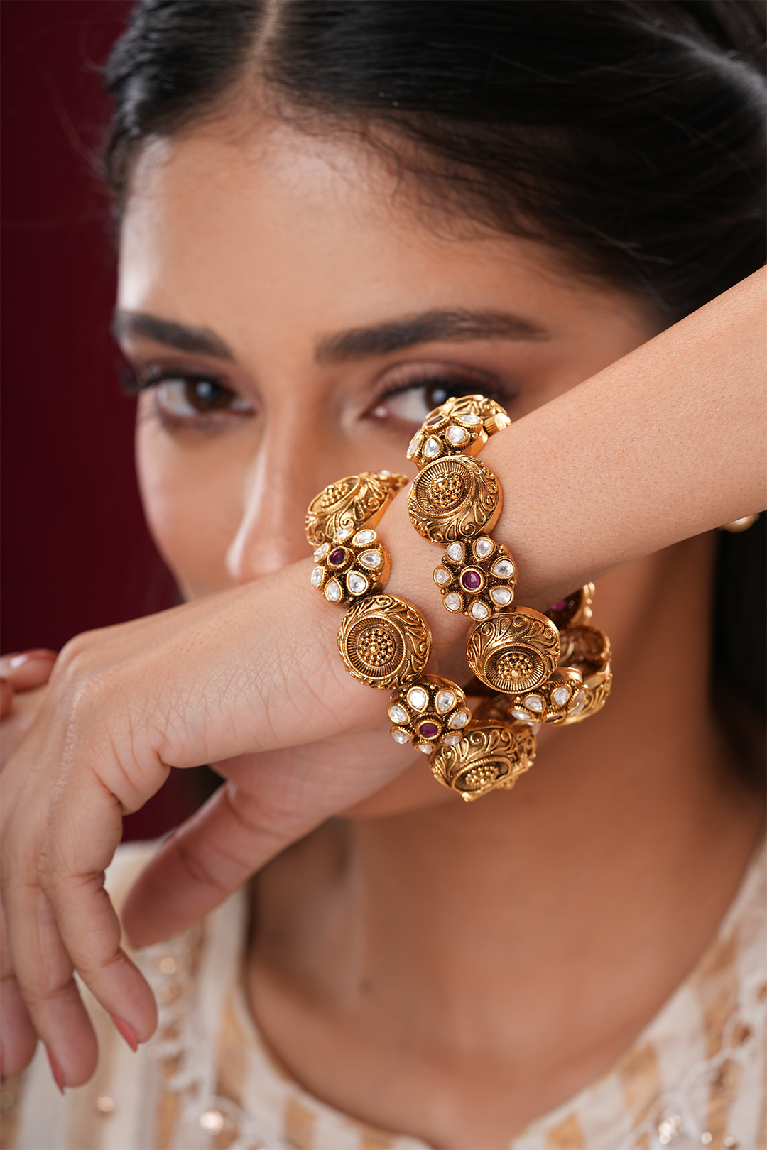 Srilatha Temple Work Bangles - Set Of 2
