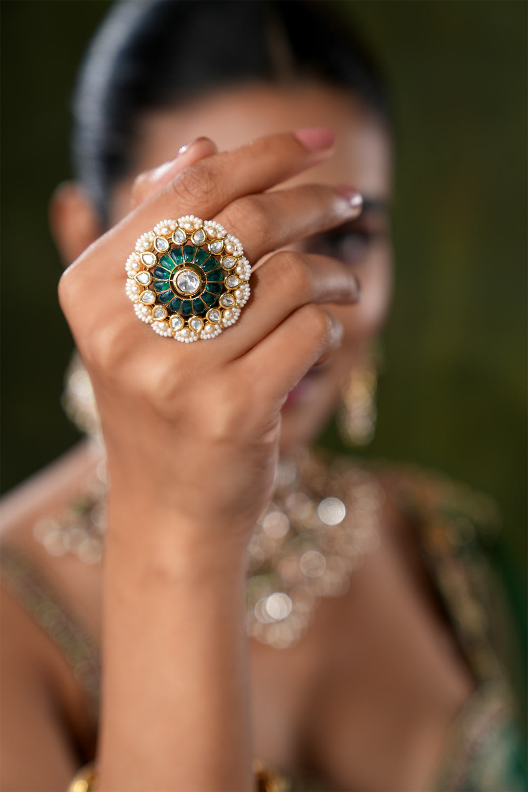 Zahira Green Polki Ring