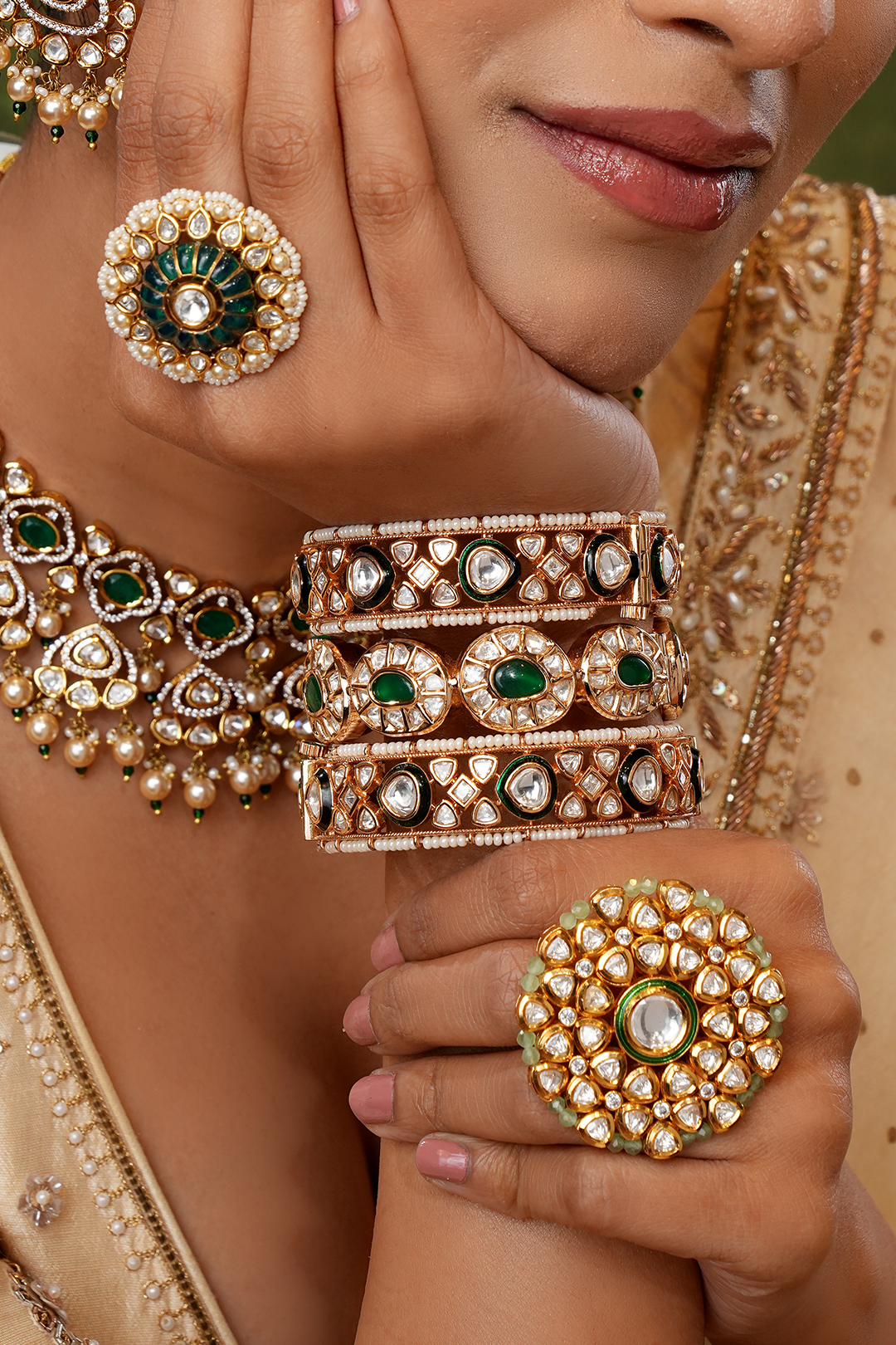 Zahira Green Polki Ring
