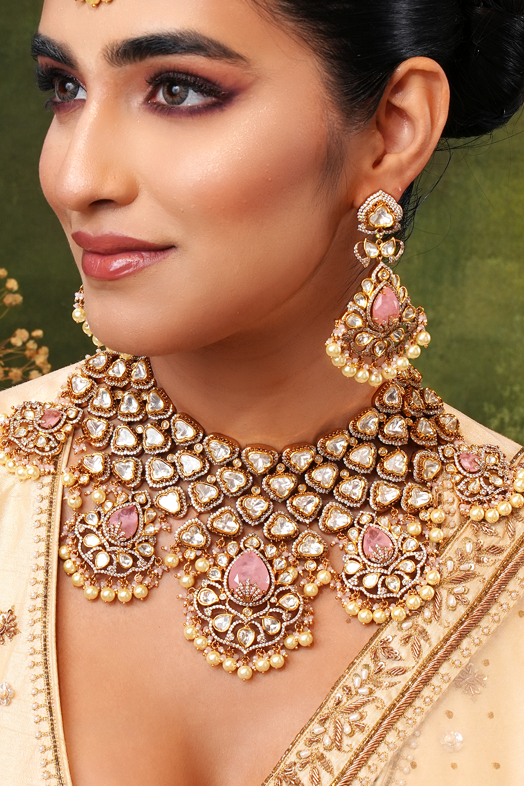 Zishani Pink Polki Necklace Set