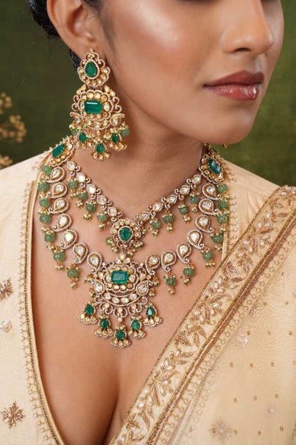 Mahi Green Polki Necklace Set