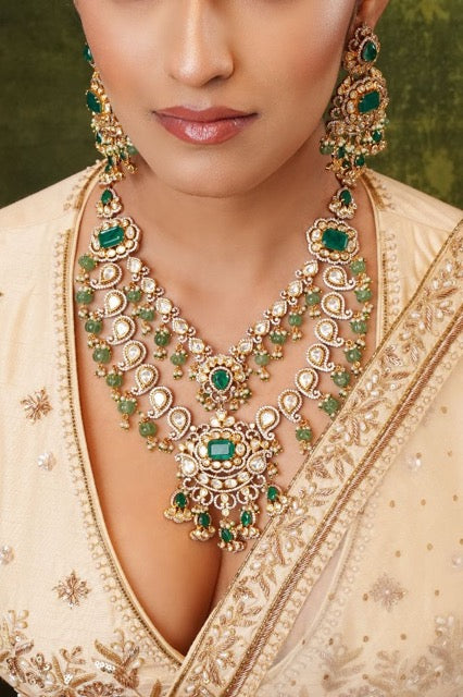 Mahi Green Polki Necklace Set