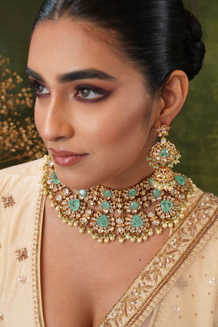 Ashvi Mint Polki Necklace Set