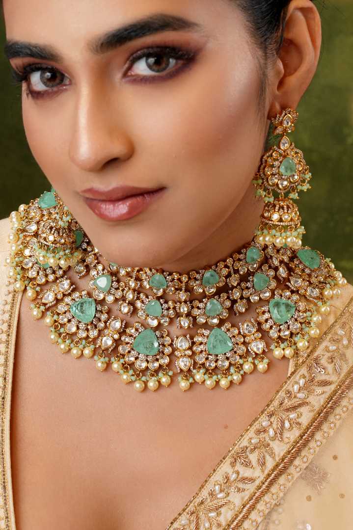 Ashvi Mint Polki Necklace Set