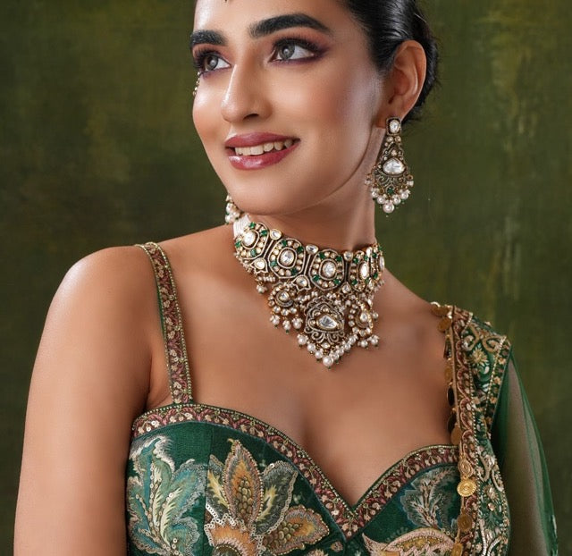 Anahita Green Polki Necklace Set