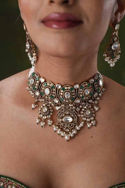 Anahita Green Polki Necklace Set