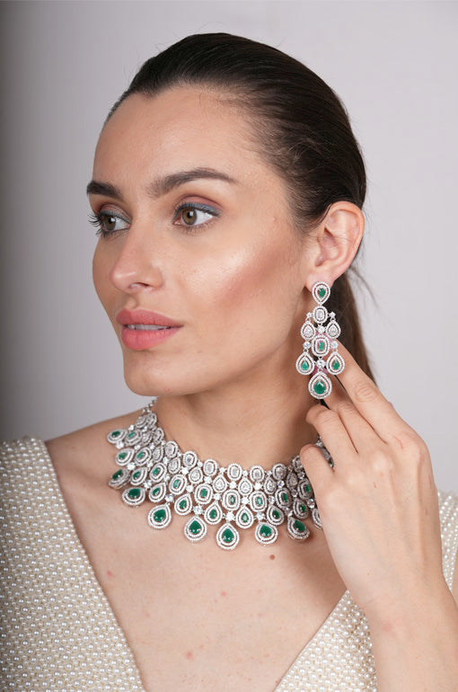 Tavisha Emerald Necklace Set- Diamond Swarovski