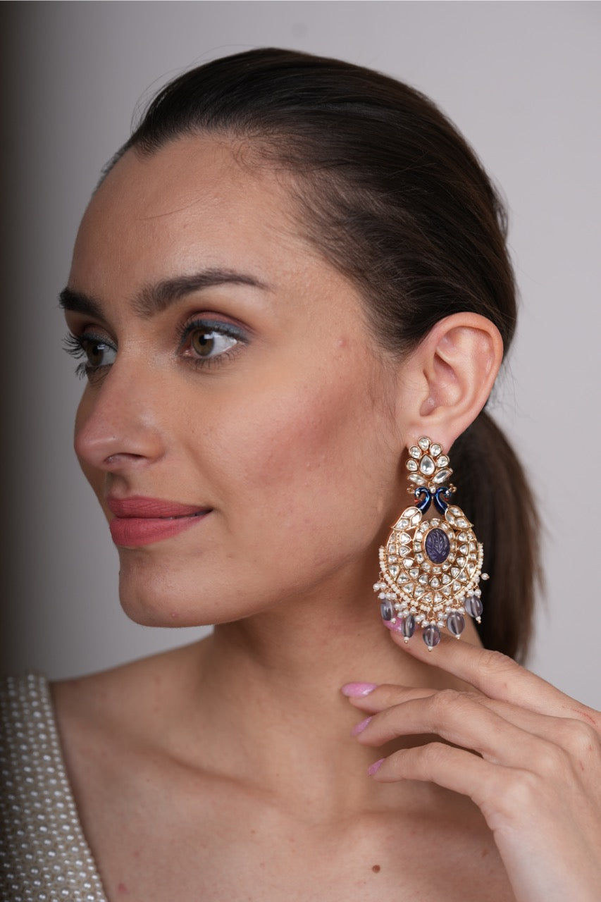 Adella Peacock Motif Polki Earrings