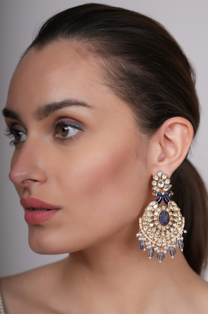 Adella Peacock Motif Polki Earrings