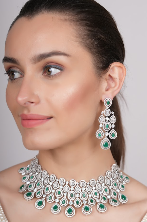Tavisha Emerald Necklace Set- Diamond Swarovski